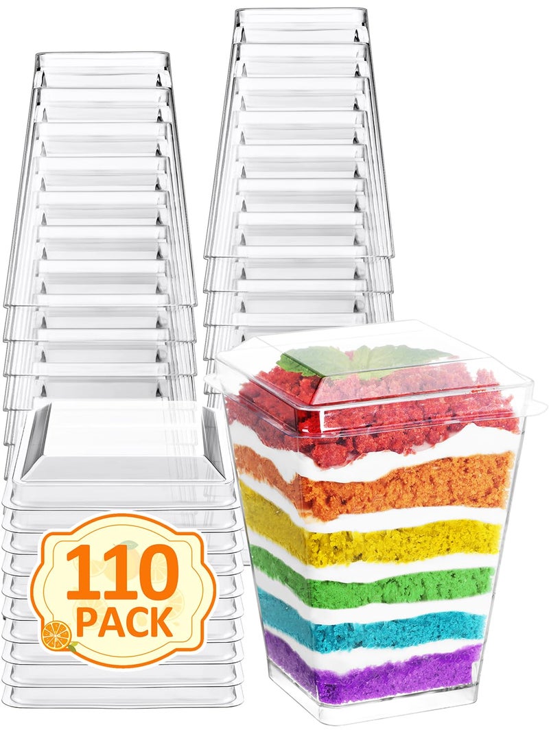 NEEBAKE 110 Sets 5oz Plastic Dessert Cups with Lids Parfait Cups with Lids Clear Mini Dessert Cups Small Tumbler for Puddings Mousse Appetizers Not Included Spoons